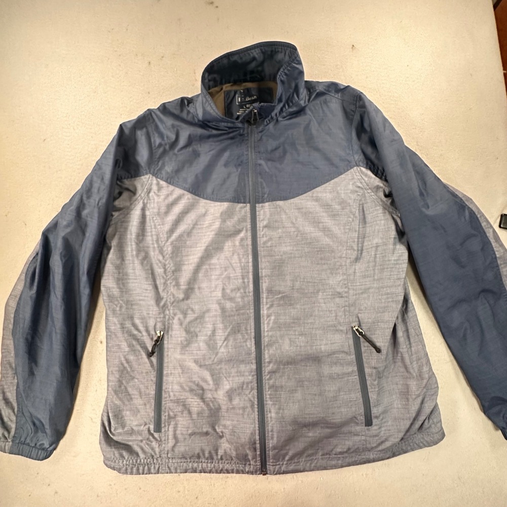 LL Bean Misses Windbreaker Jacket Blue Grey Full Zip Mesh Lined 299796 L Reg